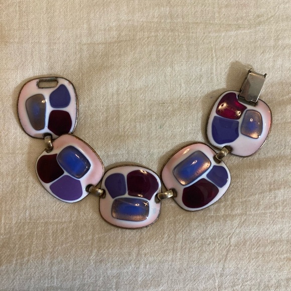 Kay Denning Vintage Copper Enameled Panel Link‎ Bracelet - Picture 2 of 9